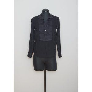 J Crew Size 0 Black Swiss Dot Tuxedo Shirt